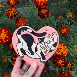Heart shaped cat ceramic
